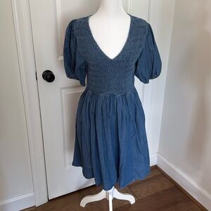 Denim dress with stretchy top
